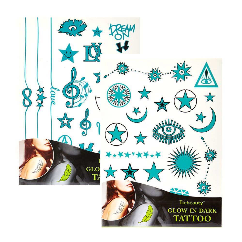 

Moon Star Note Pattern Waterproof Lasting Tattoo Sticker 2pcs, Blue