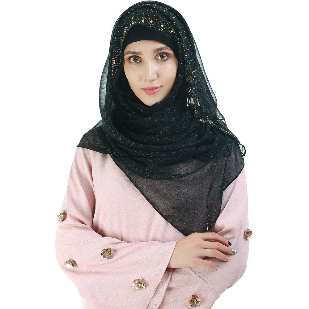 

New Type of Solid Color Diamond Long Headscarf, Black