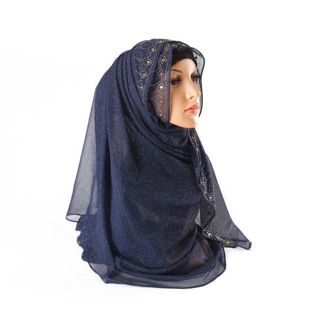 

New Type of Solid Color Diamond Long Headscarf, Blueberry blue