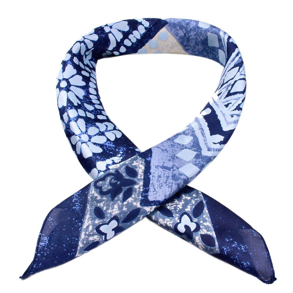 

Blue Elephant Flower Printed Silky Square Scarf for Women, Multi