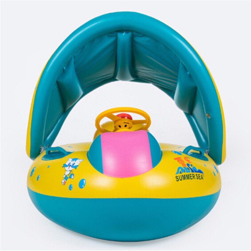 

Infant Swimming Float Inflatable Adjustable Sunshade Seat Boat Ring Swim Pool, Yellow
