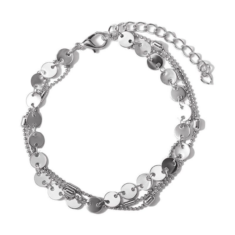 

Summer Fashion Beach 3 Layers Sequinned Chain Anklet, Silver