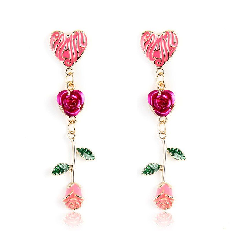 

Fashion Multi-Styles Alloy Rose Flowers Drop Dangle Earrings Female Romantic, Rose red