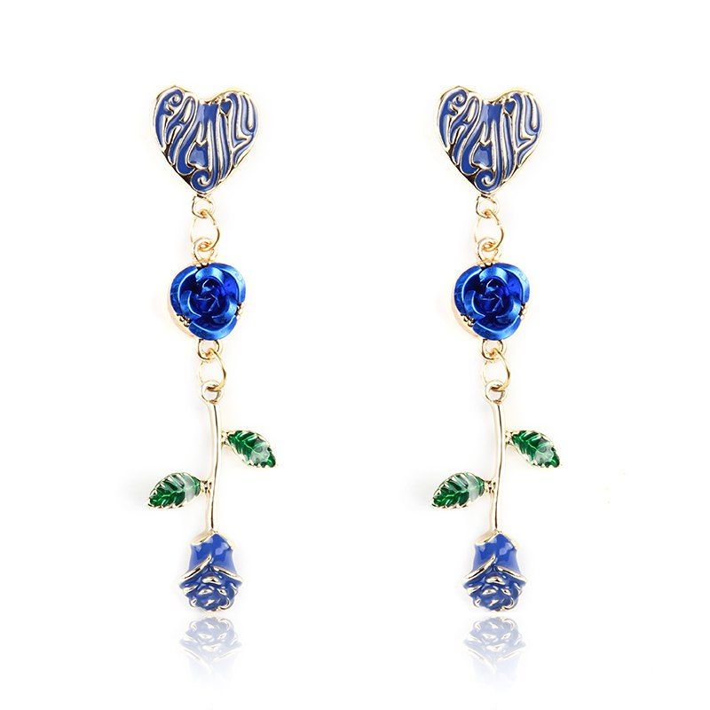 

Fashion Multi-Styles Alloy Rose Flowers Drop Dangle Earrings Female Romantic, Sapphire blue