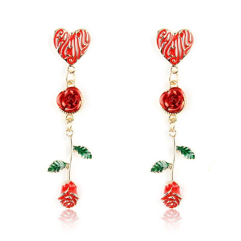 

Fashion Multi-Styles Alloy Rose Flowers Drop Dangle Earrings Female Romantic, Fire engine red