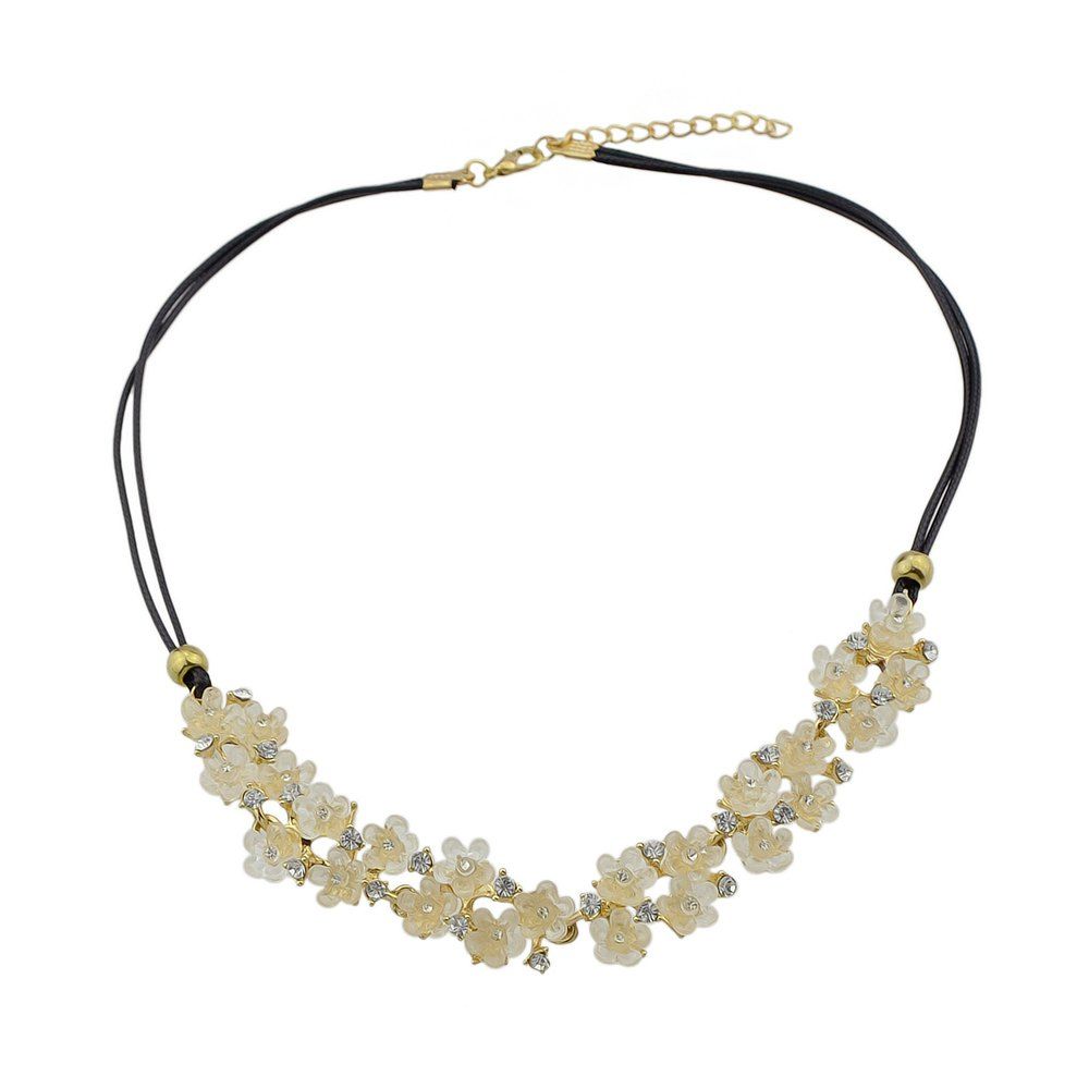 

Resin and Rhinestone Flower Necklace, Gold