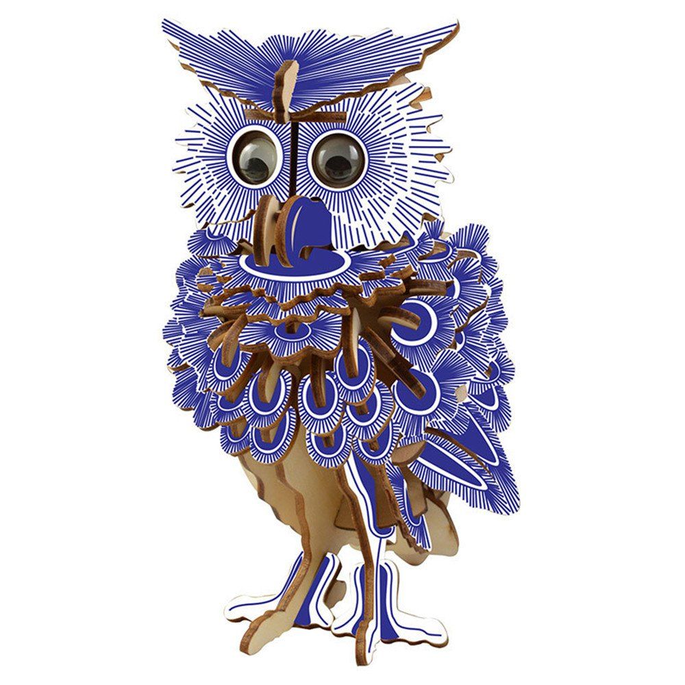 

3D Wood Educational Children Adults Blue Owl Puzzles, Royal blue
