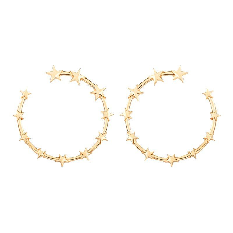 

Exaggerated Geometric Large Circle Pentagonal Star Temperament Earring, Gold