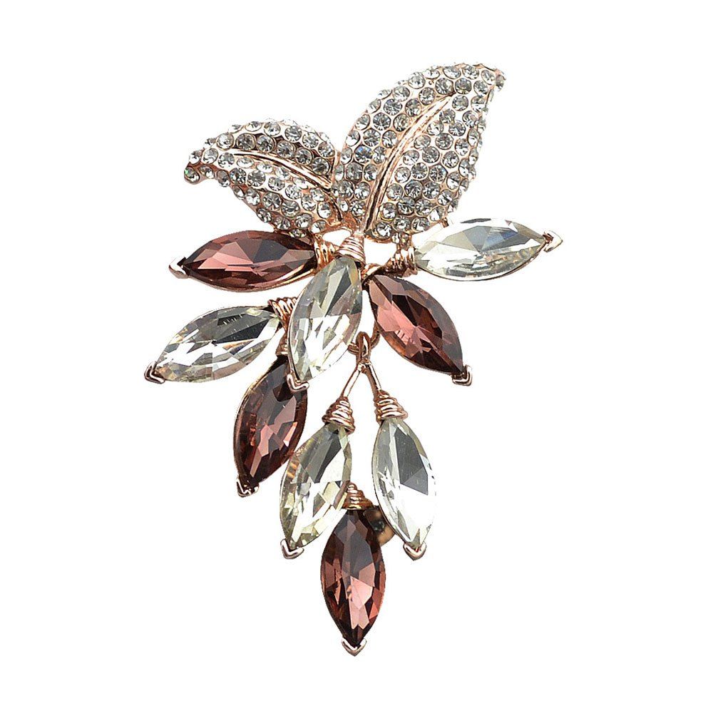 

Luxurious Crystal Bouquet for Women Big Flower Metal Pins Coat Decration Jewelry, Brown