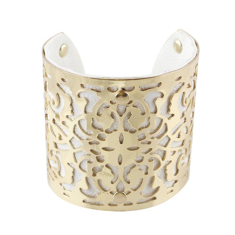 

PU Leather Gold-color Hollow Out Punk Rock Cuff Bracelets, White