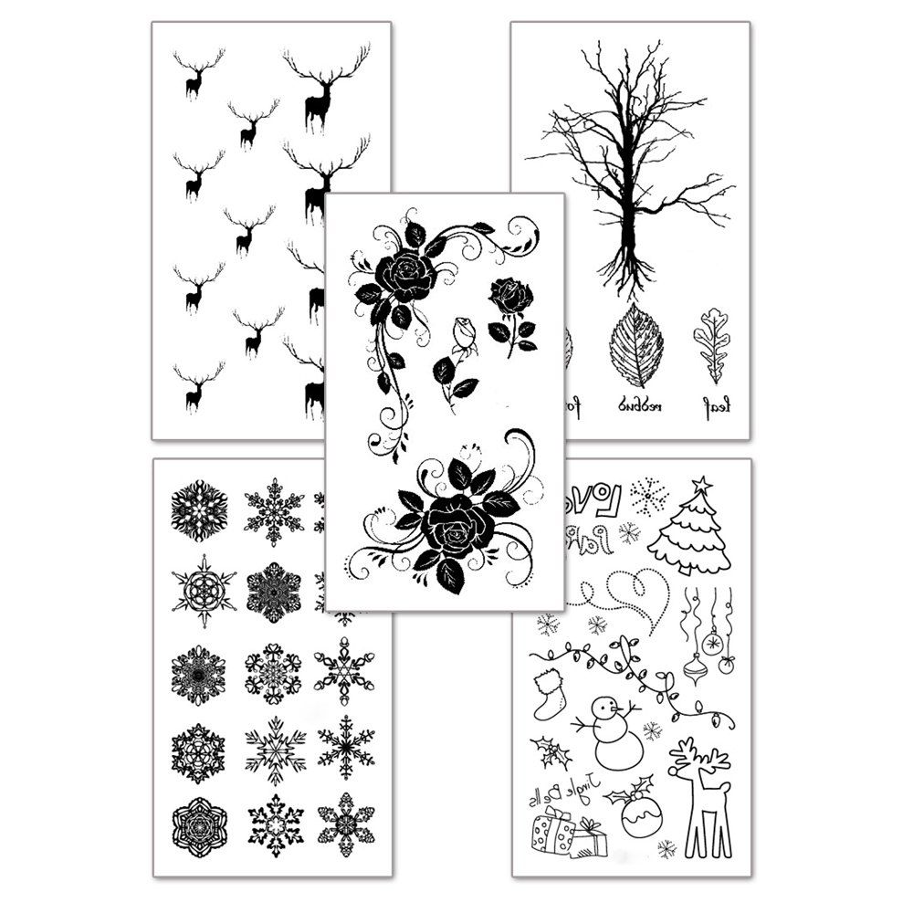 

Flower Pattern Sticker Durable Waterproof Sweat - Proof Tattoo 5pcs, Natural black