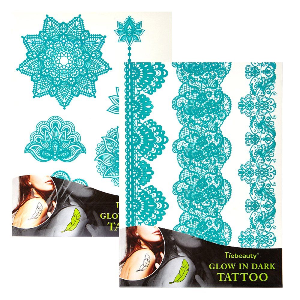 

Luminous Ethnic Pattern Permanent Temporary Tattoo Sticker 2pcs, Blue