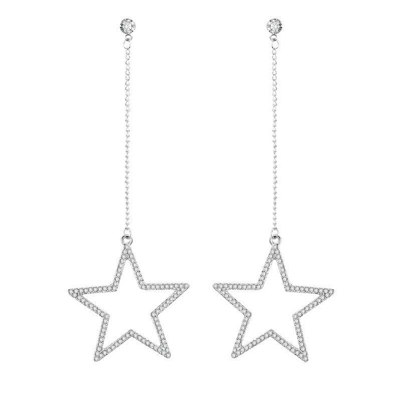 

Simple Fashionable Long Fringe Star Earrings, Silver