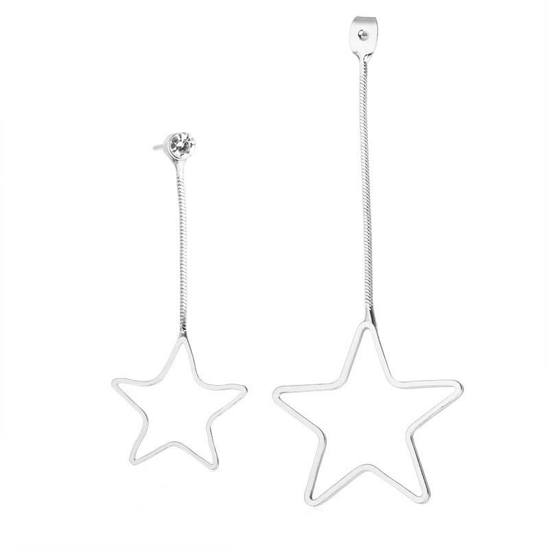 

Simple Size Hollowed Star Chain Earrings, Silver