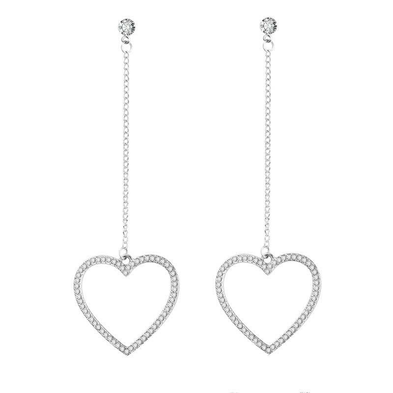 

Simple Fashionable Long Fringe Heart Earrings, Silver