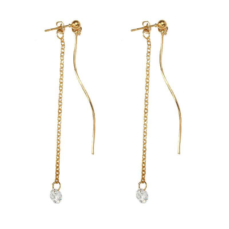 

Simple Temperament Zircon Curve Personality Earring, Gold