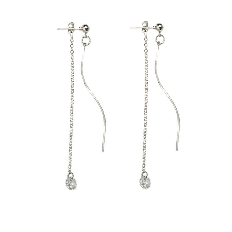 

Simple Temperament Zircon Curve Personality Earring, Silver