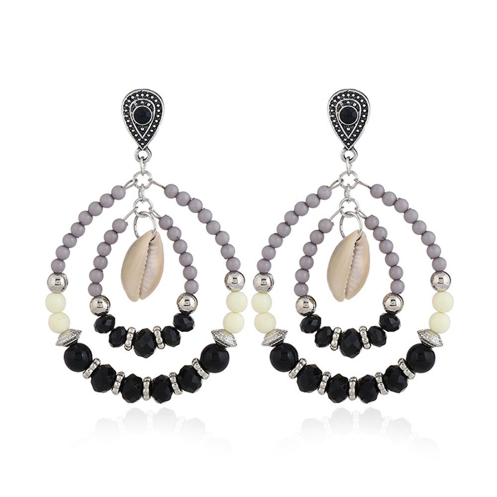 

National Wind Glass Bead Personality Manual Pendant Earrings, Black