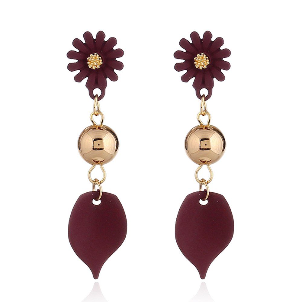 

Fashionable OL Goddess Fan Leaves Pendant Earrings Lovely Personality, Red wine