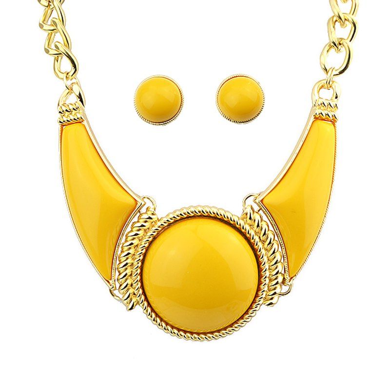 

Geometric Exaggeration Resin Necklace and Earrings, Bright yellow