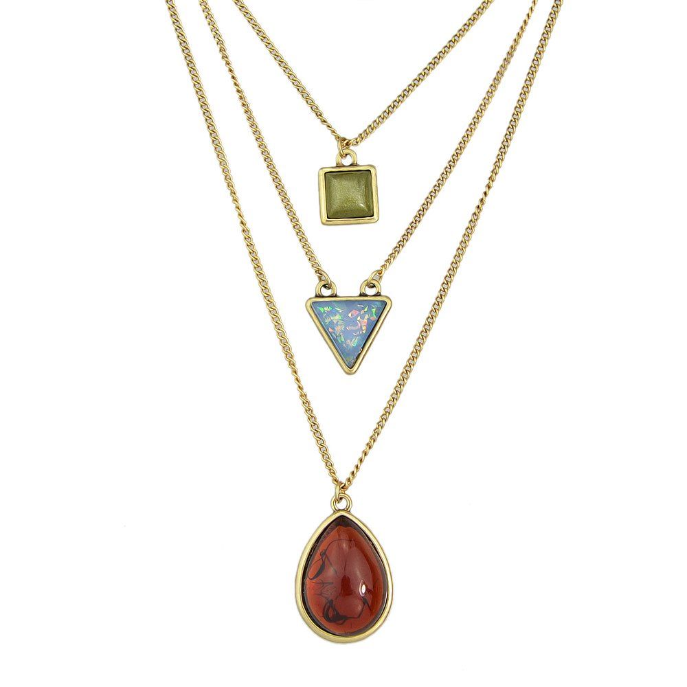 

3pcs Colorful Resin Geometric Pendant Necklace For Women, Gold