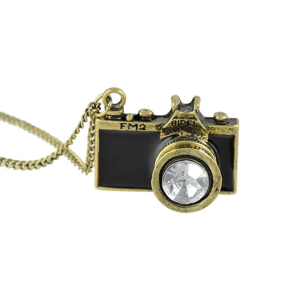 

Rhinestone Cute Enamel Camera Pendant Necklace, Black