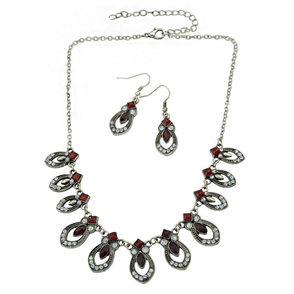 

Rhinestone Maxi Collar Necklace and Drop Earrings, Silver