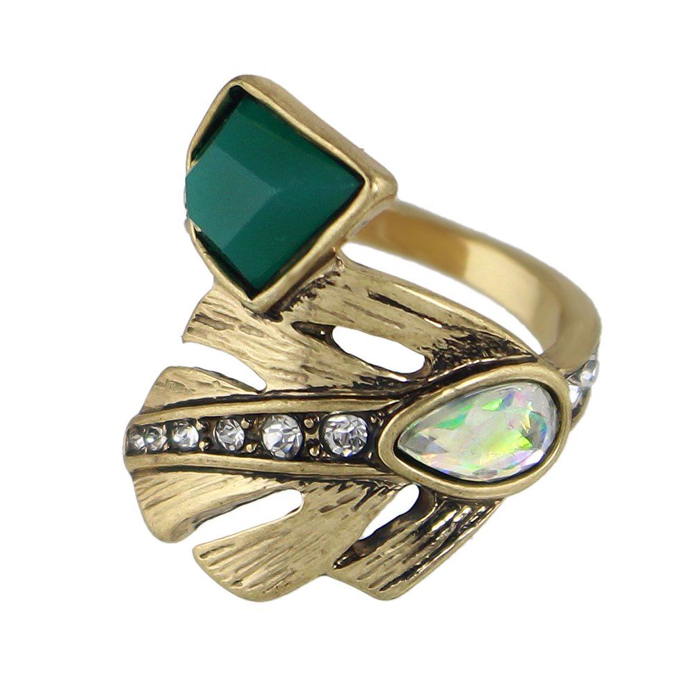 

Style Rhinestone Leaf Shape Finger Rings, Gold