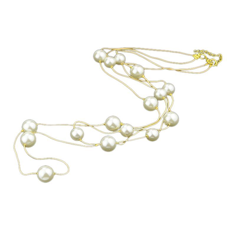 

Multi-layer Long Simulated-pearl Necklace, Gold