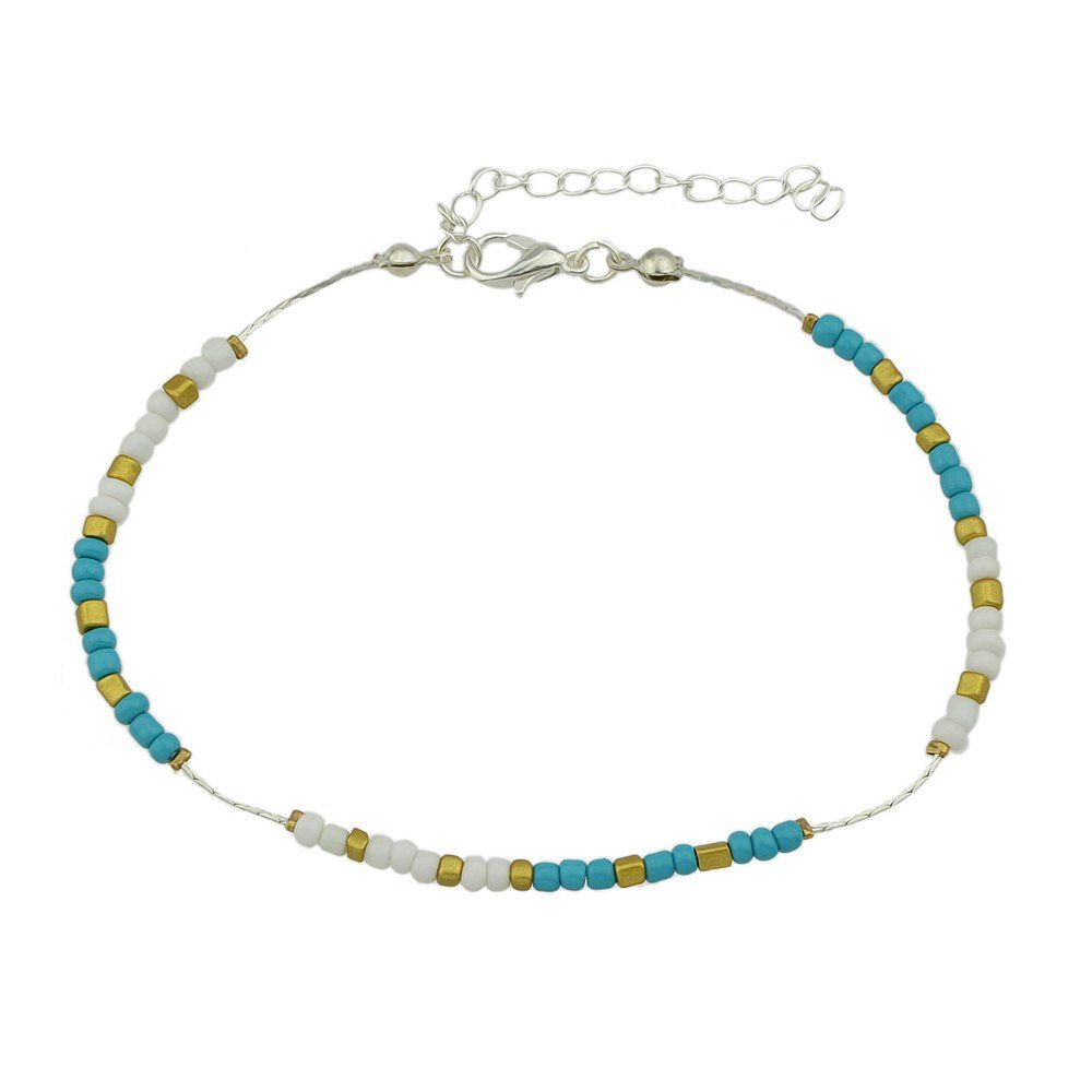 

Colorful Beads Anklets Summer Barefoot Jewelry for Women, Macaw blue green