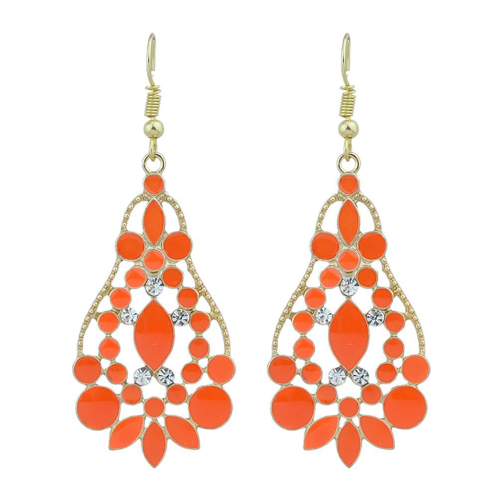 

Hollow-out Colorful Glaze Pendant Earrings, Pumpkin orange