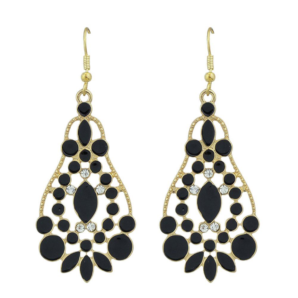 

Hollow-out Colorful Glaze Pendant Earrings, Black