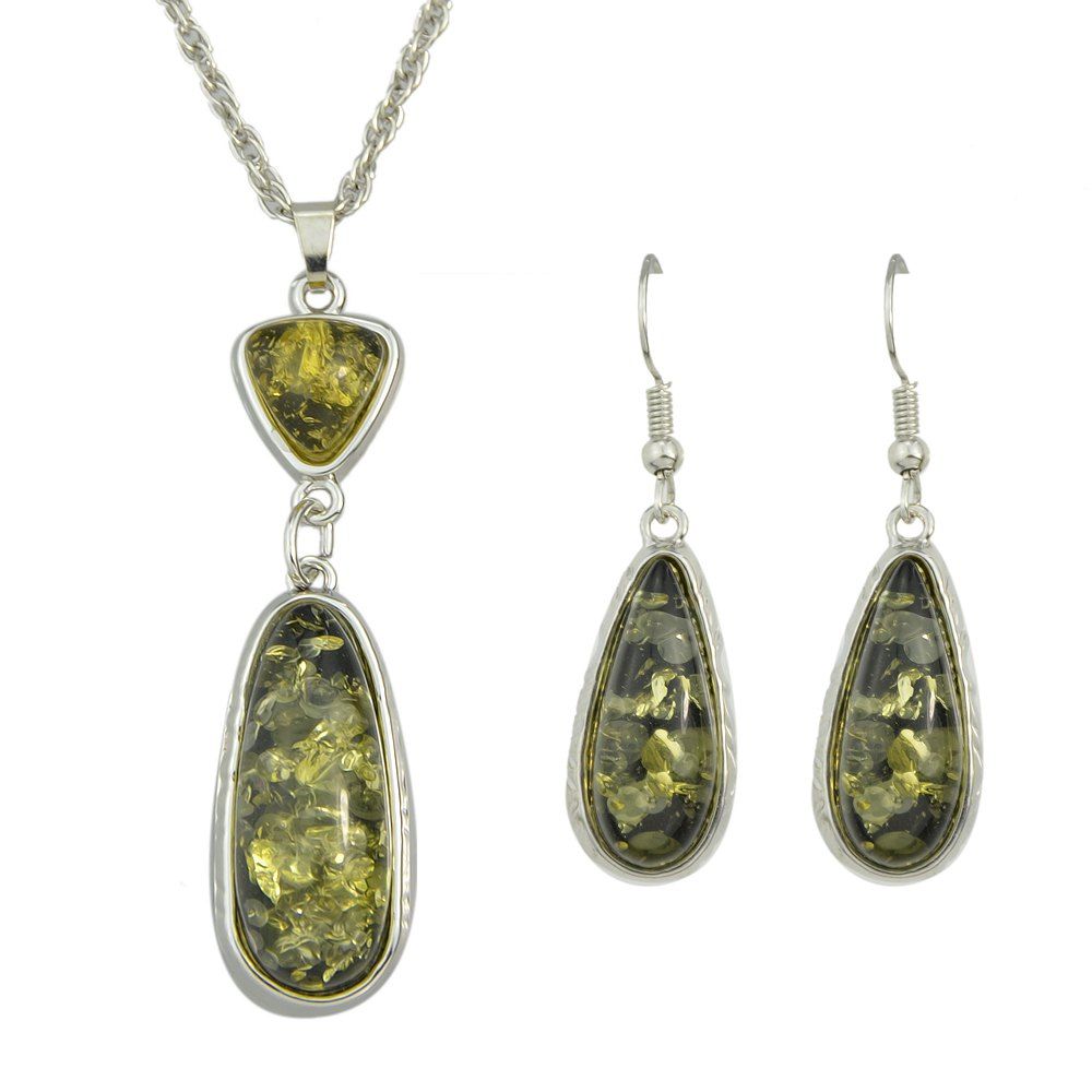 

Resin Water Drop Pendant Necklace and Hanging Earrings, Fern green