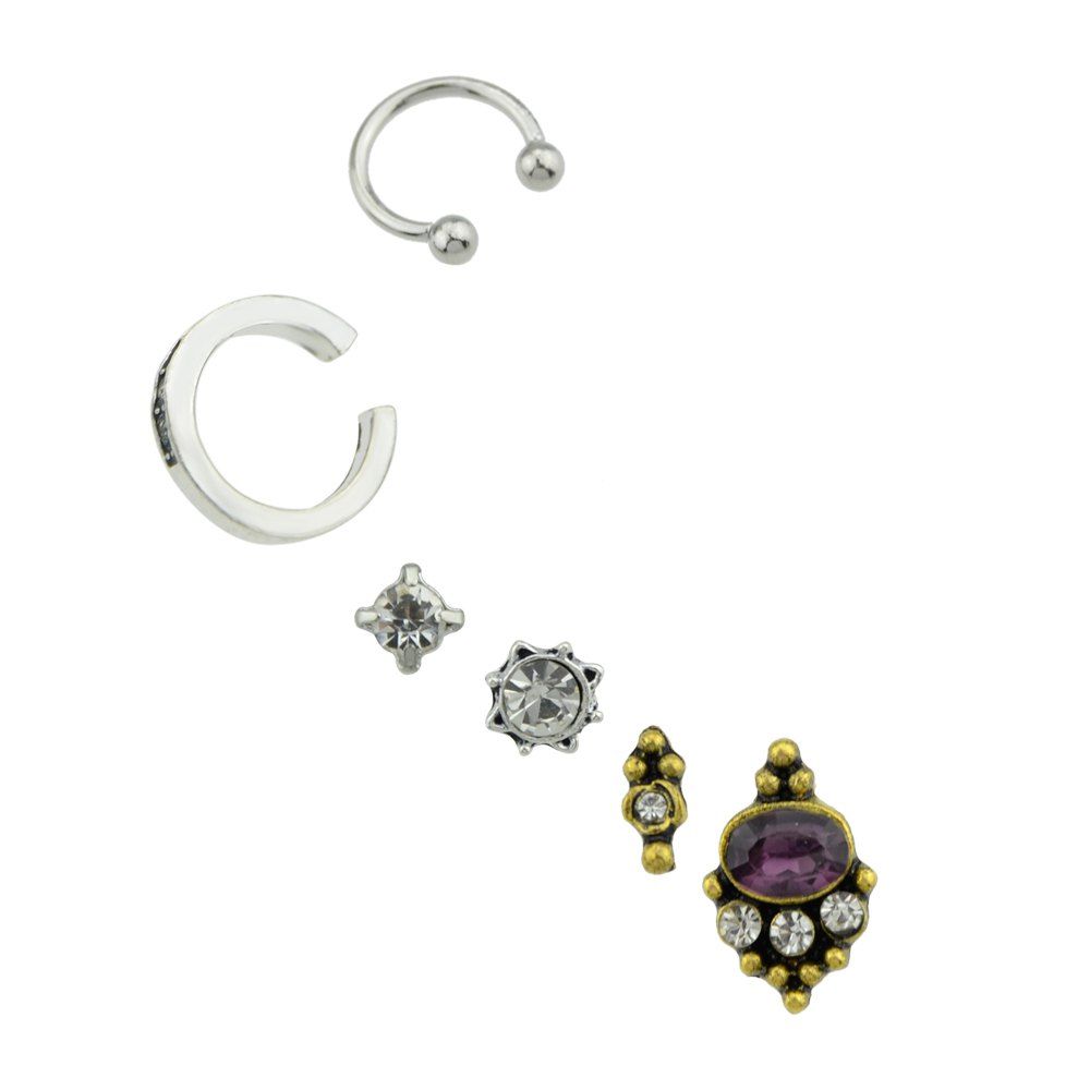 

6pcs Rhinestone Geometric Shape Ear Clip Earrings, Silver