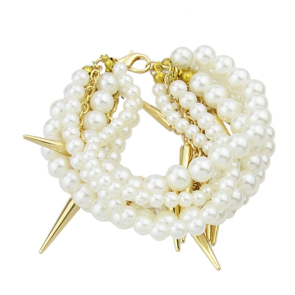 

Beads Chains Spike Simulated-pearl Bracelets, Gold