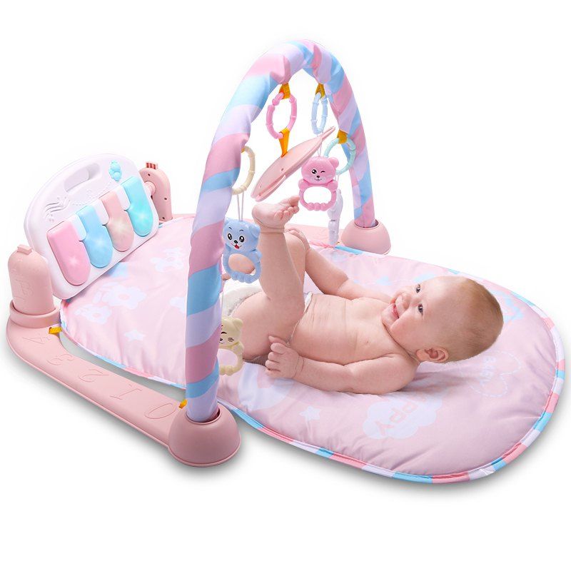 

Baby Fitness Play Lay Mat Piano Rack Music Game Blanket Mirror Hanging Toy, Pink