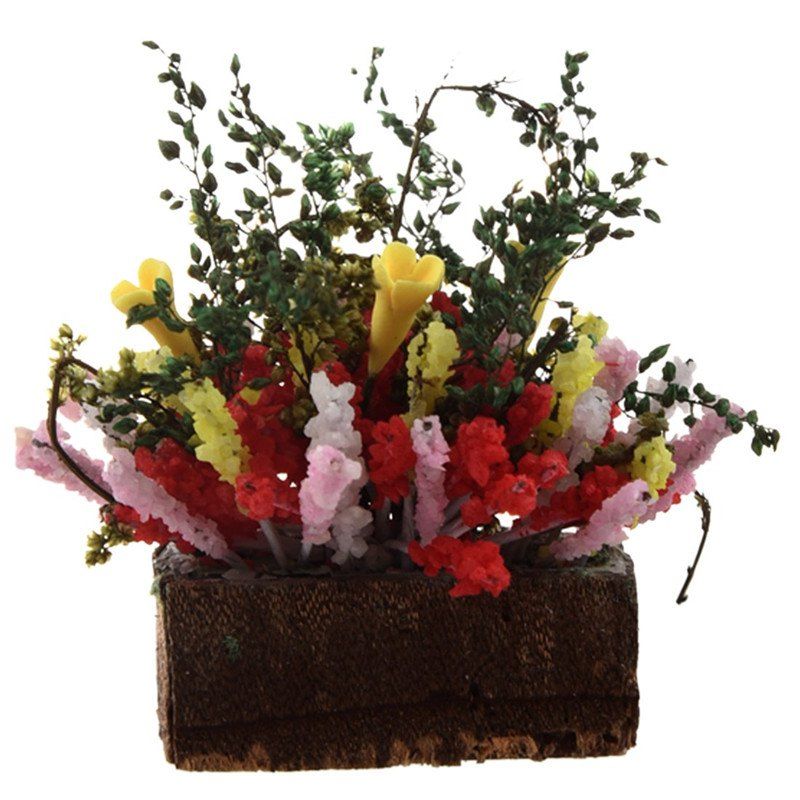

1/12 Dollhouse Miniature Multicolor Flower Bush with Wood Pot, Multi