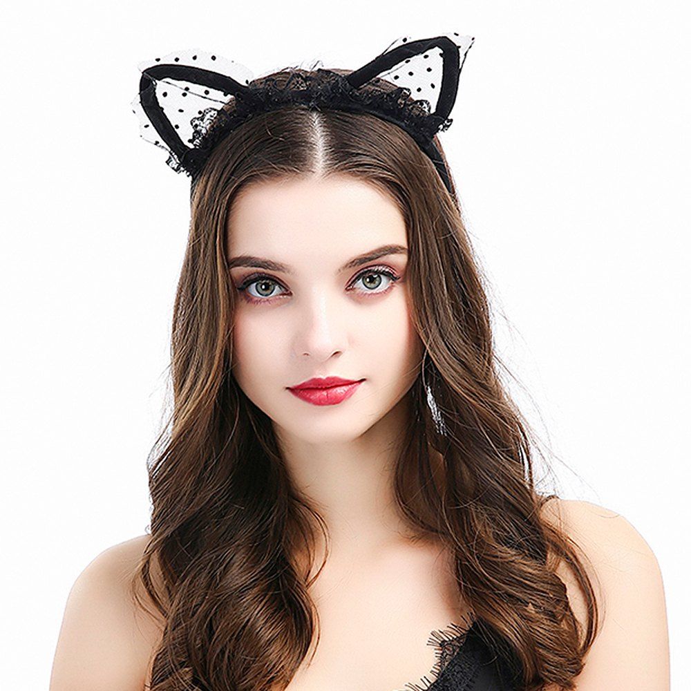 

New Black Cat Earband Headband Fabric Hair Accessories, Natural black