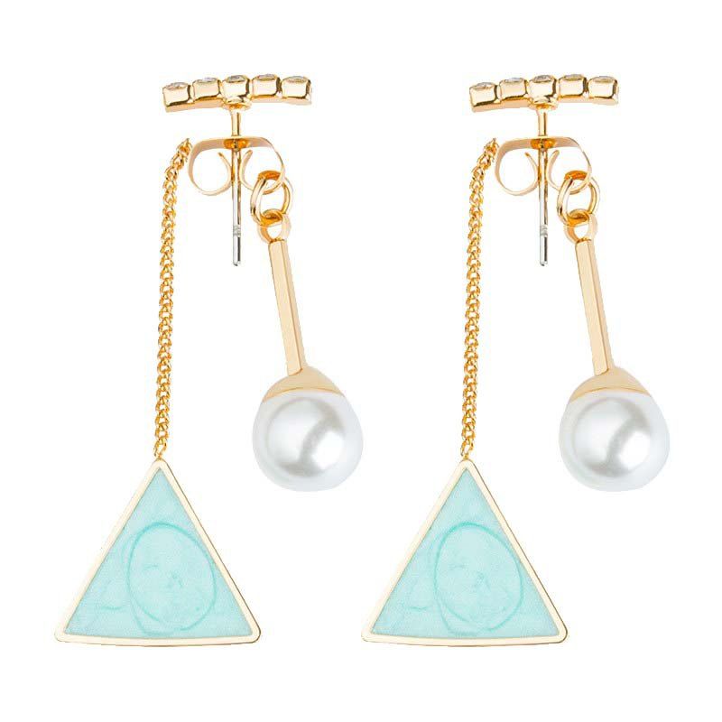 

Fashionable Anti-Allergy Triangle Painted Oil Geometric Modeling Earrings, Blue green