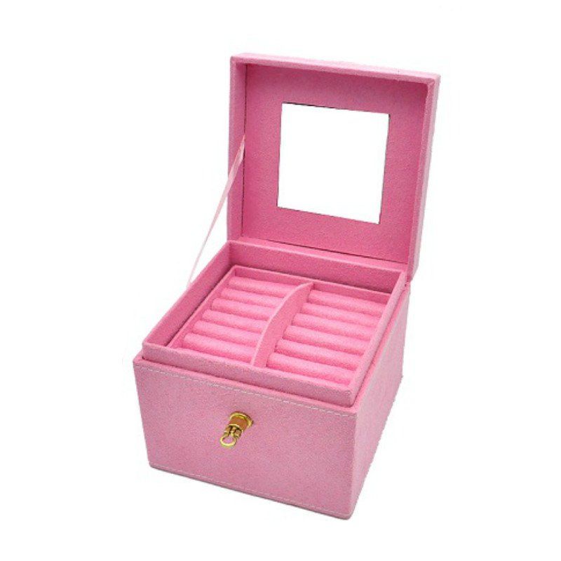 

Three Layers Flannel Jewelry Display Portable Cosmetic Box, Pink