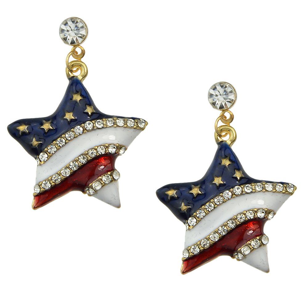 

Colorful Enamel Rhinestone Star Drop Earrings, Gold