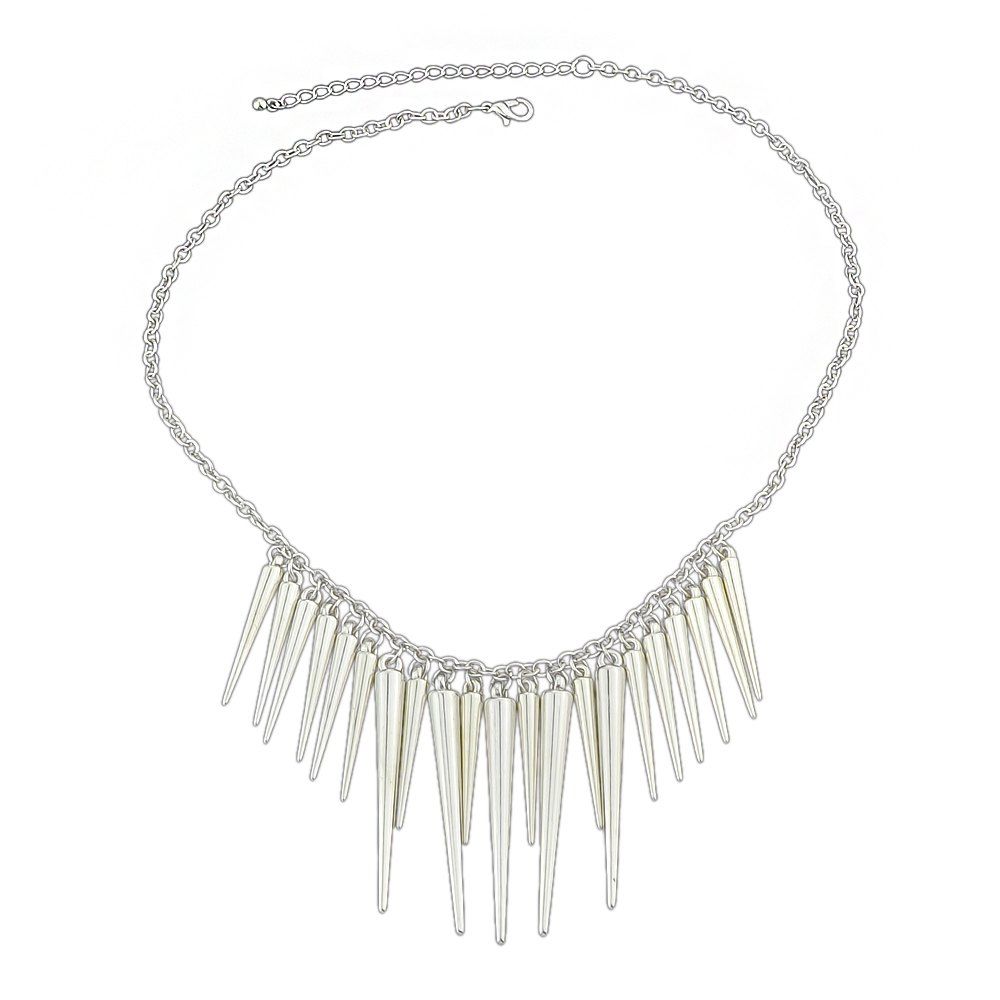 

Metal Chain Spike Maxi Pendants Necklace, Silver