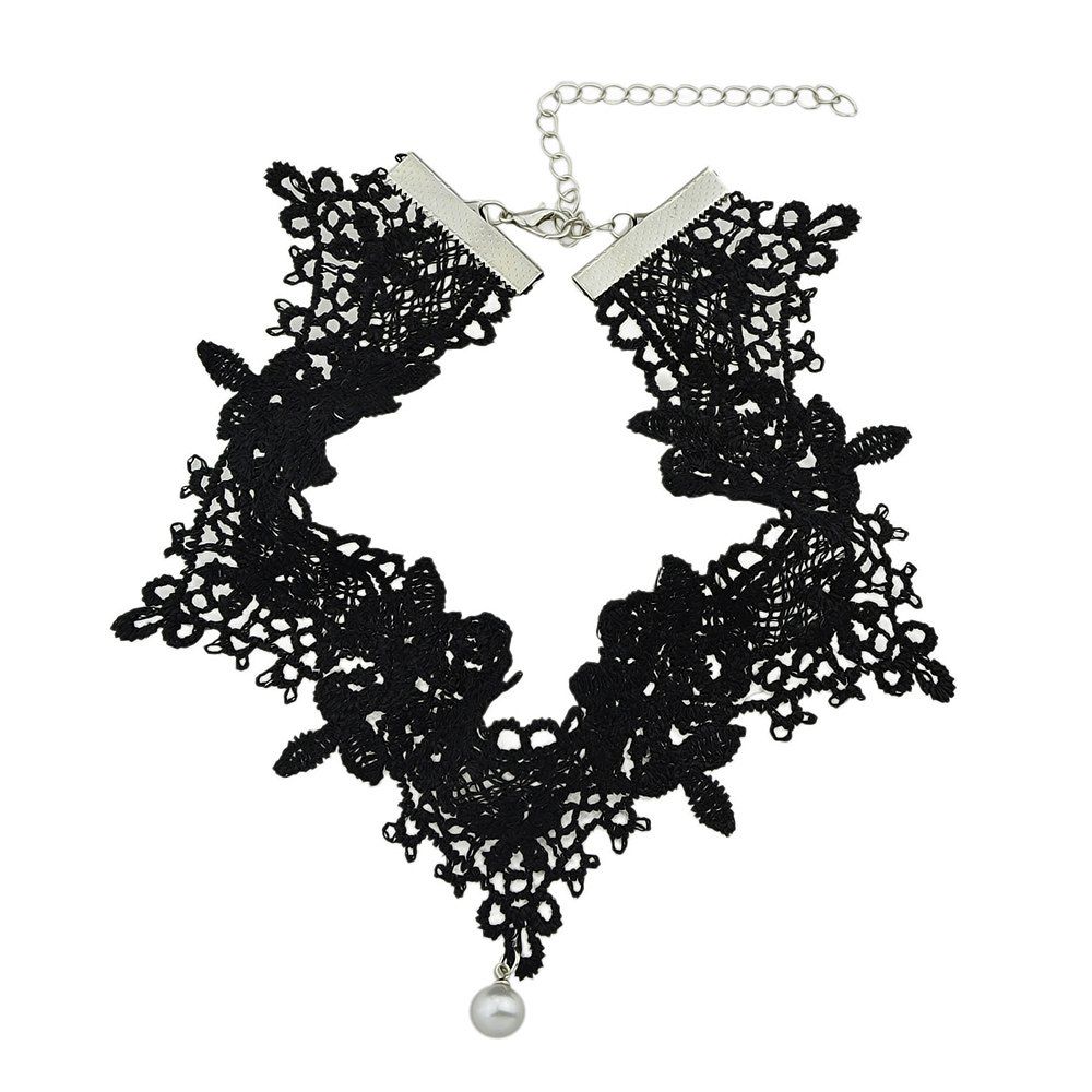 

White Black Hollow-out Flower Choker Necklace