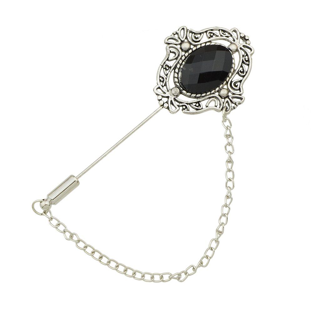 

Beads Hollow-out Flower Brooch with Chain, Silver