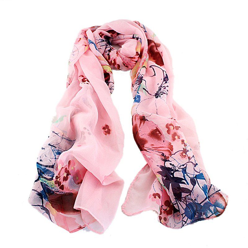 

Pink Flower Butterfly Cotton Silk Scarves