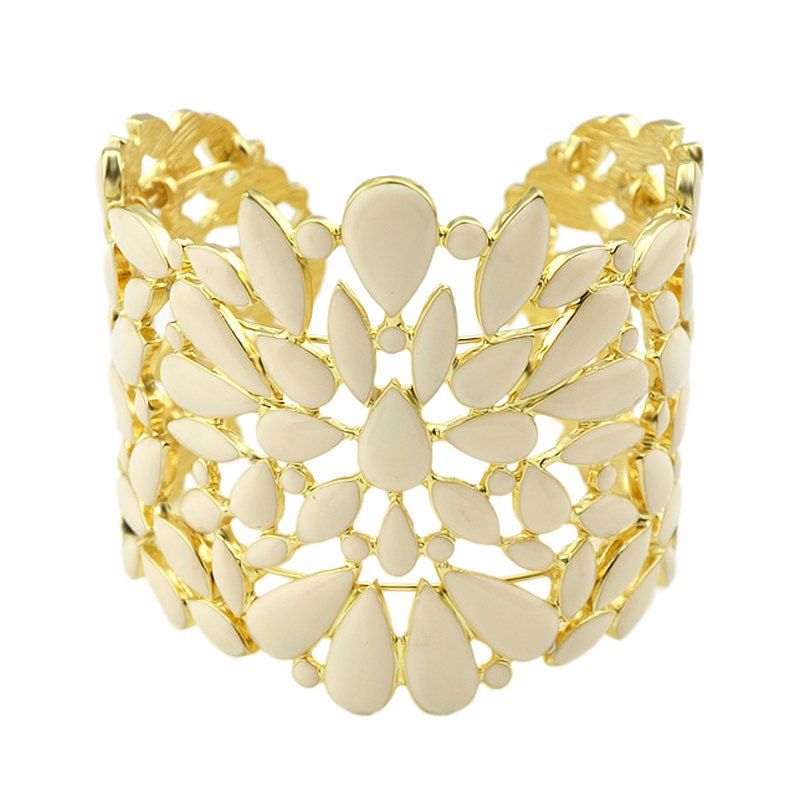 

Enamel Hollow Out Cuff Bracelet for Women, Cornsilk