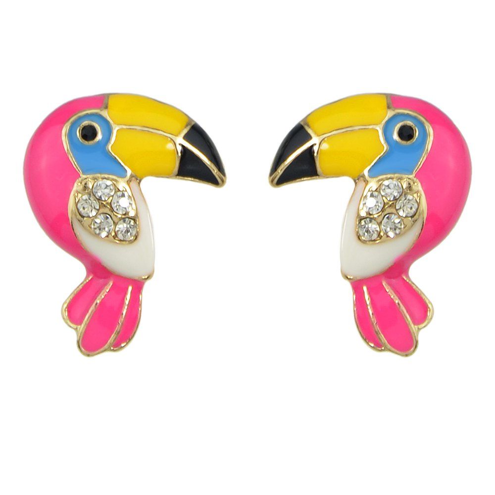 

Enamel with Rhinestone Bird Cute Earrings, Multi