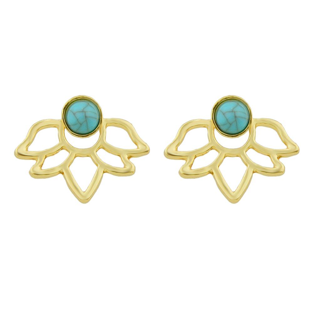 

Gold Silver with Stone Flower Earrings For Women