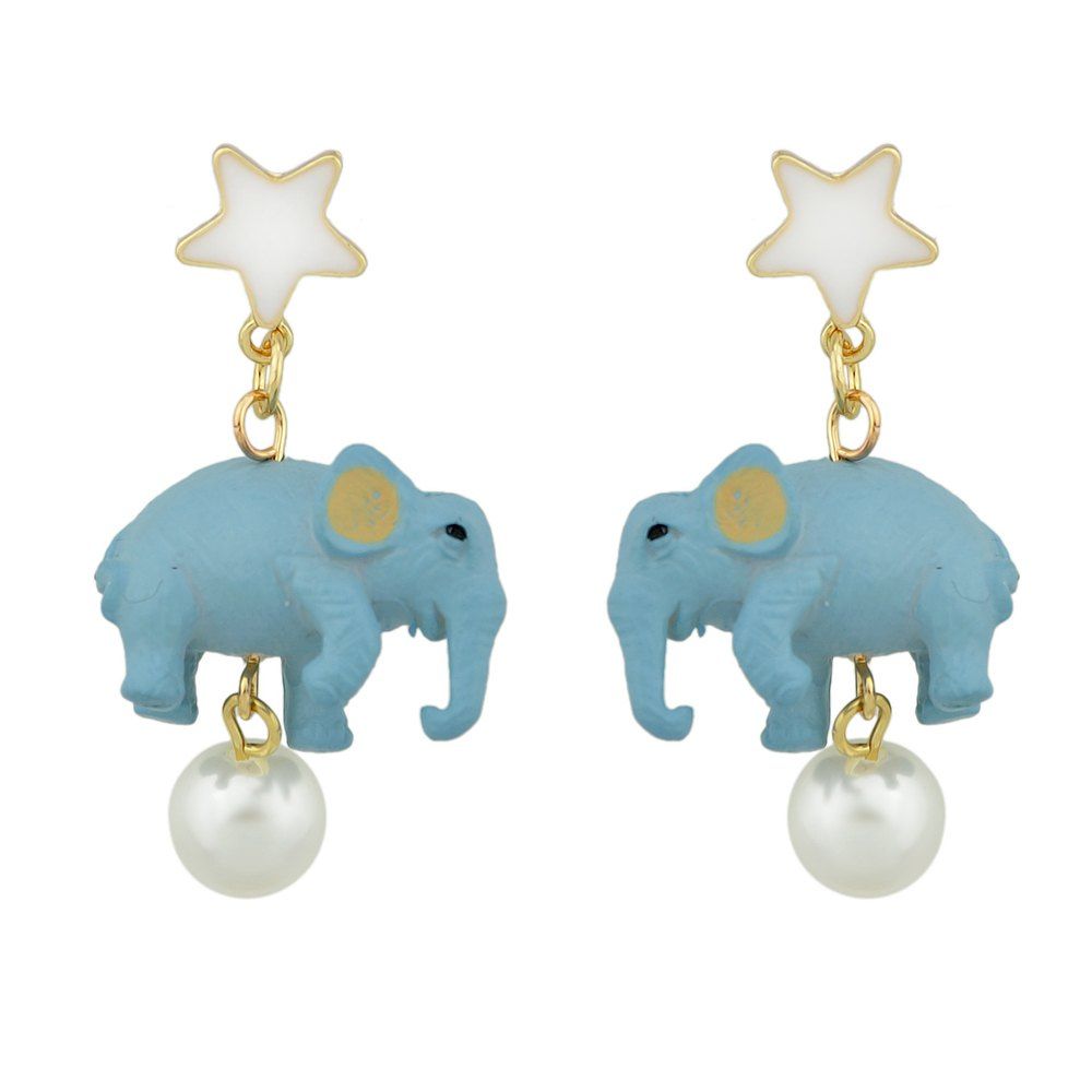

Enamel Heart Star Elephant Drop Earrings, White