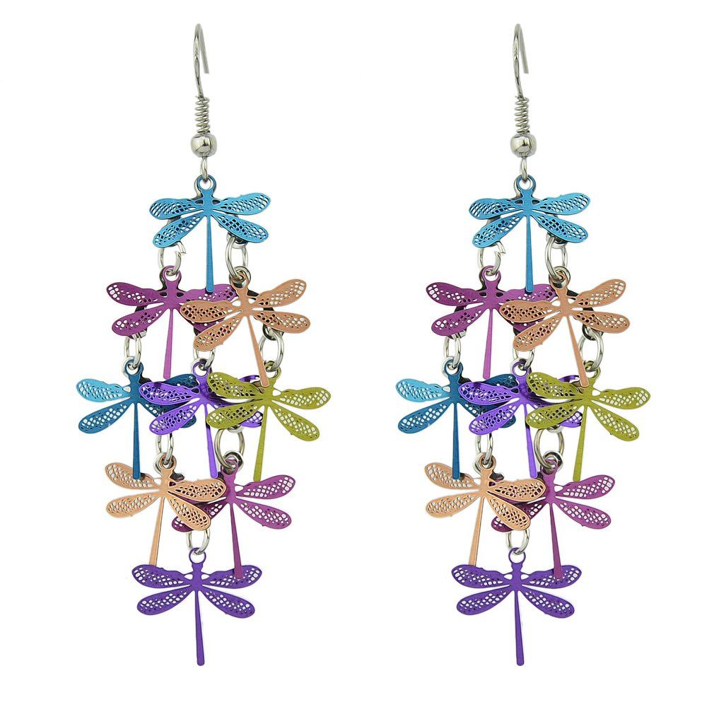 

Multi-layer Colorful Dragonfly Drop Earrings